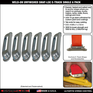 Weld-On Unfinished SNAP-LOC E-Track Single Strap Anchor 6-Pack (zinc rust protection), Logistic Tie-Down for Pickups, Trucks, Trailers