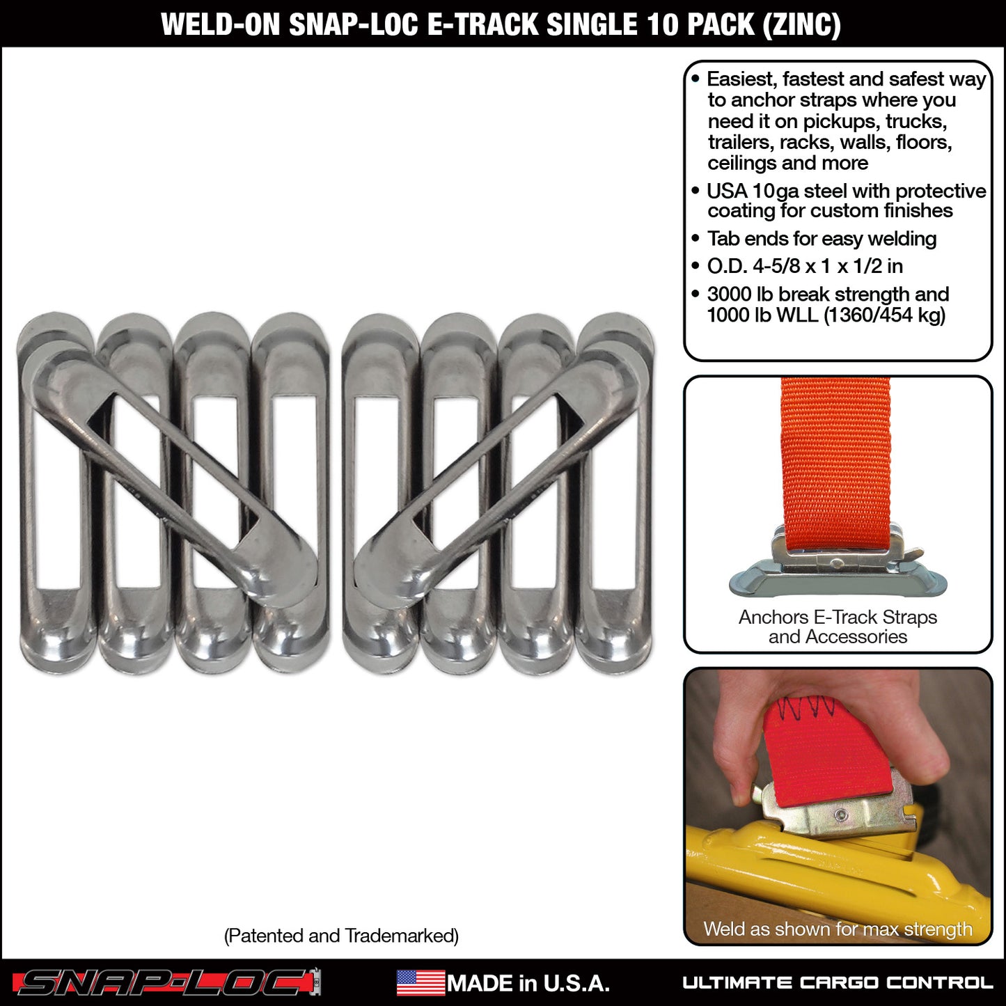 Snap-Loc E-Track Single Anchor – Weld-On Zinc 10-Pack, Logistic Tie-Down