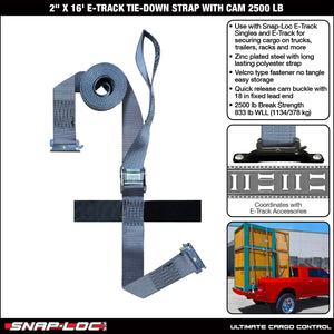 SNAP-LOC 2 in x 16 ft E-Track Cam Strap Tie-Down 2,500 lb Gray