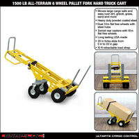 E-Track Hand Truck – All-Terrain, 1,500 lb Capacity with Adjustable Pallet Forks and 6-Wheel 10” Flat-Free Tires