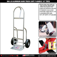 Aluminum 800 lbHand Truck Cart with P-Handle and 10" Tires