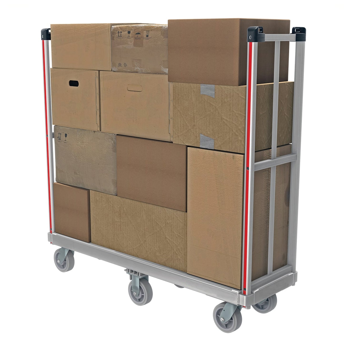 E-Track Aluminum U-Boat Cart – 1,200 lb Capacity, 18” x 60” Deck with Solid Rubber Casters and Removable Handles