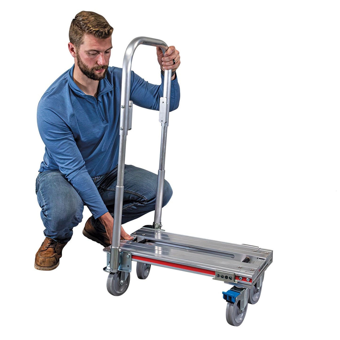 E-Track Aluminum Convertible Hand Truck – 500 lb Capacity with Loop Handle, Solid Rubber Casters and Adjustable Deck