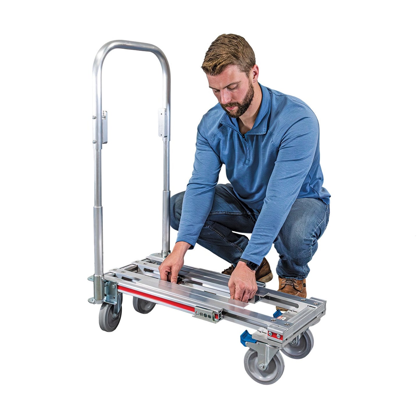 E-Track Aluminum Convertible Hand Truck – 500 lb Capacity with Loop Handle, Solid Rubber Casters and Adjustable Deck