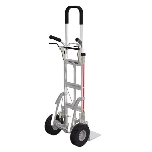 E-Track Aluminum Hand Truck – 500 lb Capacity with Tall Dual Grip Handles, 10” Microcellular Tires, Stair Skids and Brakes