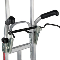 E-Track Aluminum Hand TrE-Track Aluminum Hand Truck – 500 lb Capacity with Tall Dual Grip Handles, 10” Microcellular Tires, Stair Skids and Brakes
