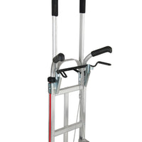E-Track Aluminum Hand TrE-Track Aluminum Hand Truck – 500 lb Capacity with Tall Dual Grip Handles, 10” Microcellular Tires, Stair Skids and Brakes