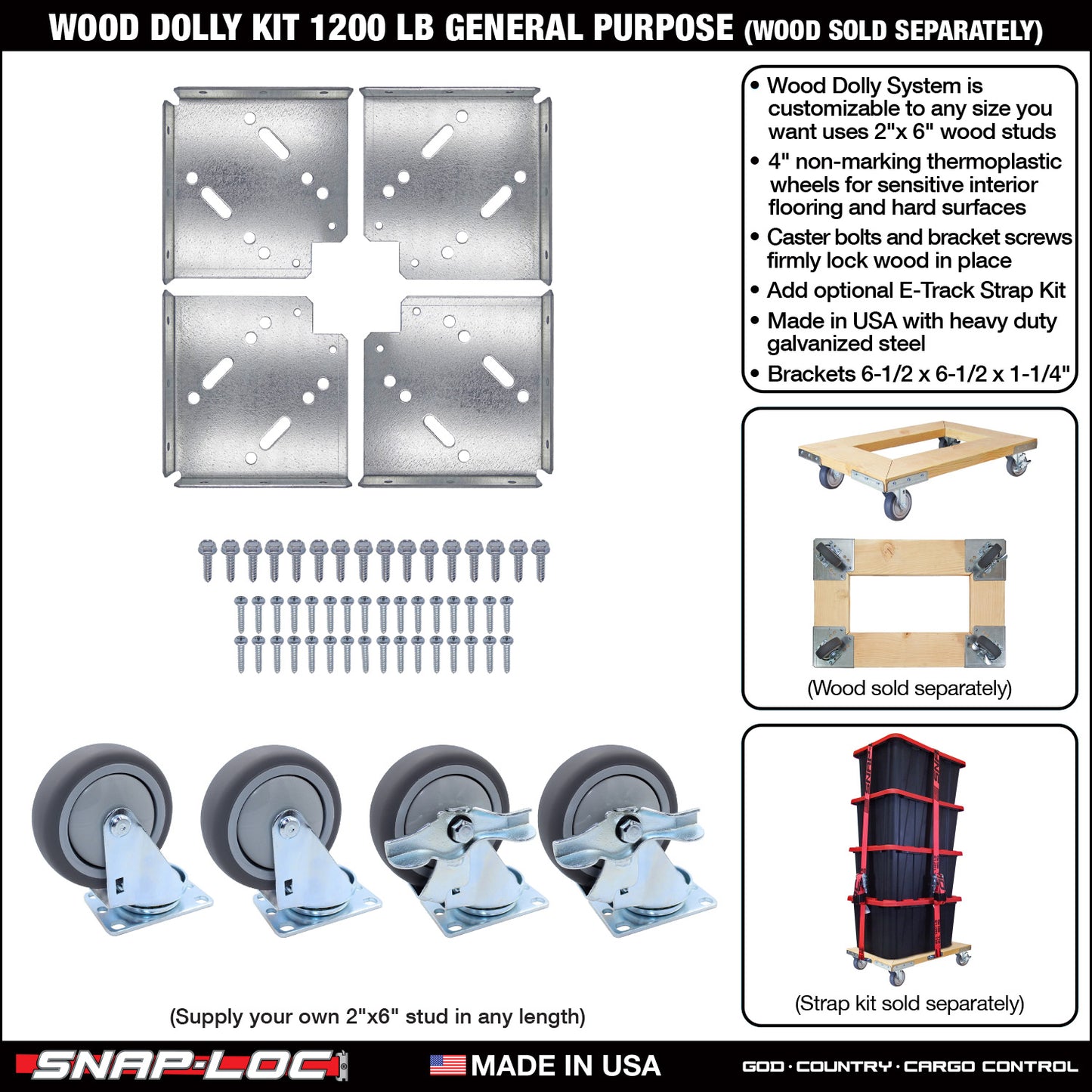 WOOD DOLLY BRACKET KIT  (no casters)