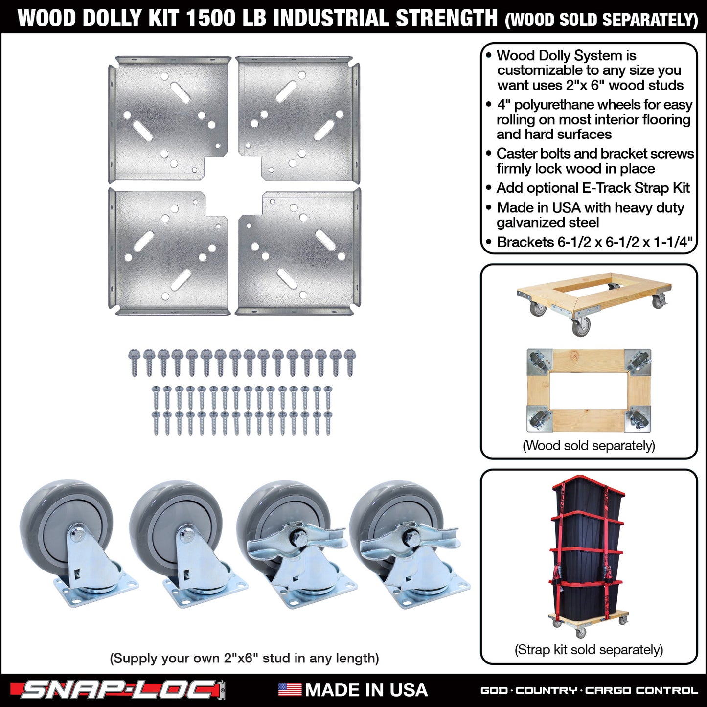 WOOD DOLLY BRACKET KIT  (no casters)