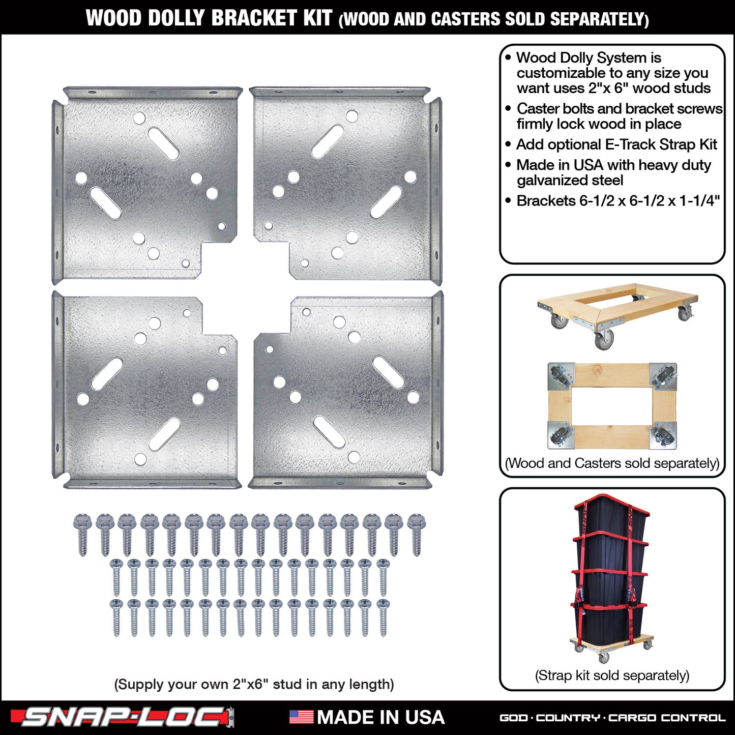 WOOD DOLLY BRACKET KIT  (no casters)