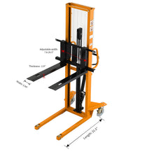 Manual Pallet Stacker Adjustable Forks 1100lbs Cap. 63" Lift Height A-3002
