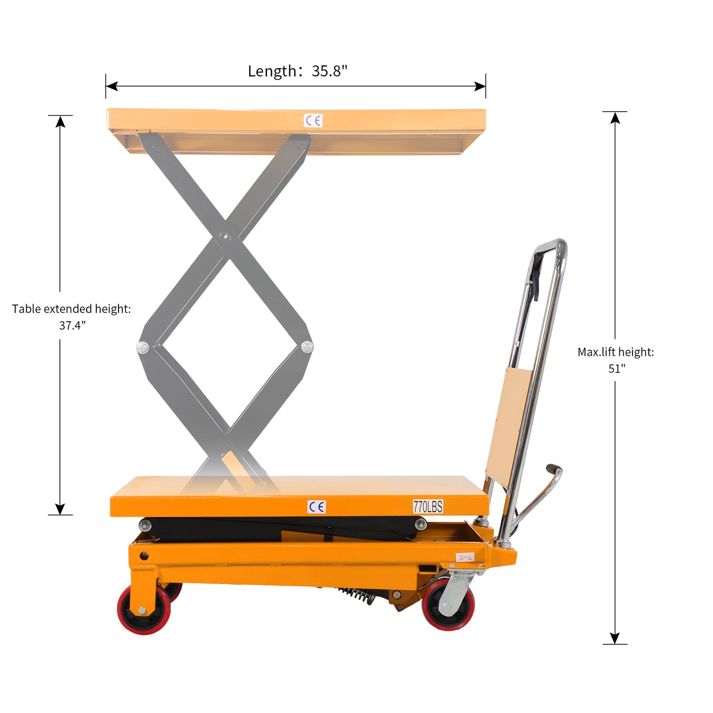 Double Scissors Lift Table 770 lbs. 51.2" lifting height