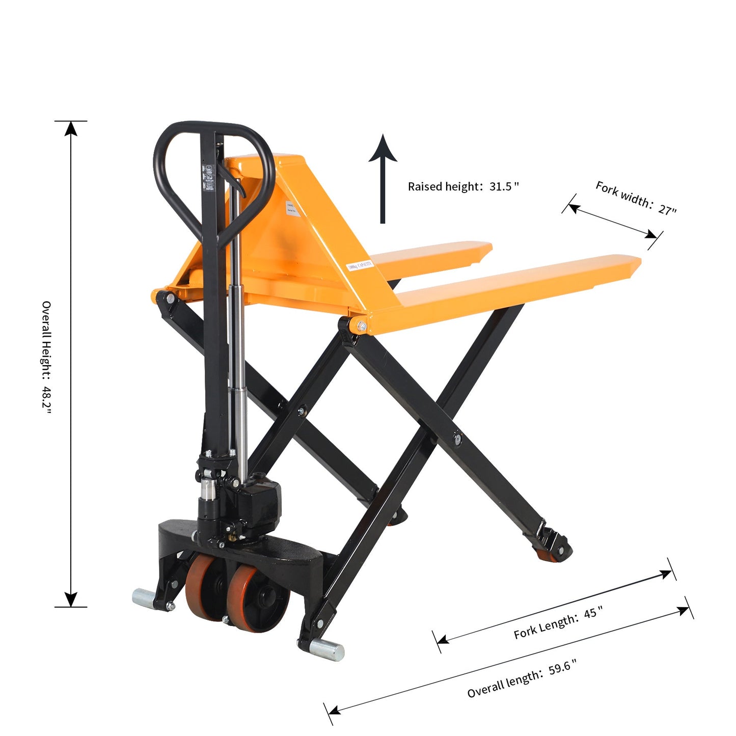 Pallet Lift 2200lbs. 45"Lx27"W Fork 3.3'' lowered. 31.5'' raised
