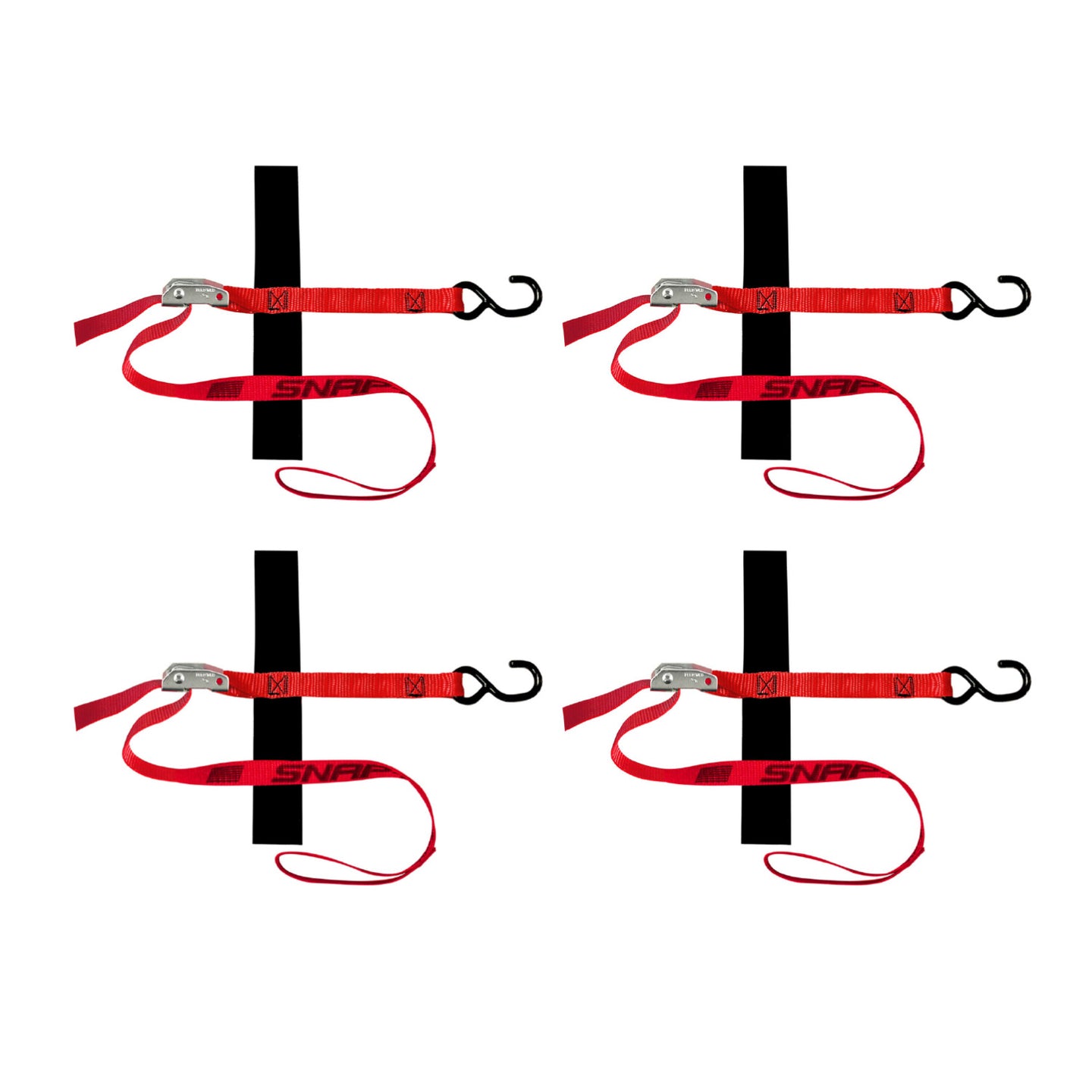 Snap-Loc USA-made 1" x 4' S-Hook Loop Cam Strap, 4-pack for cargo control, 1,500 lb break strength.