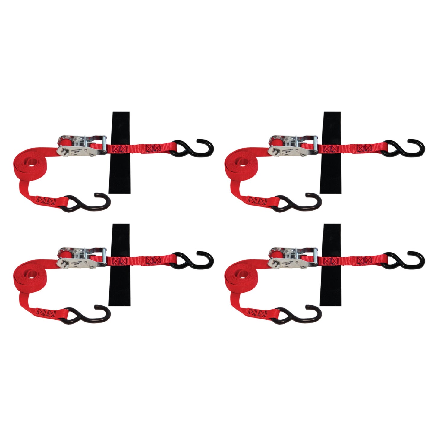 Snap-Loc USA-made 1" x 8' S-Hook Ratchet Strap, 4-pack for cargo control, 2,500 lb break strength.