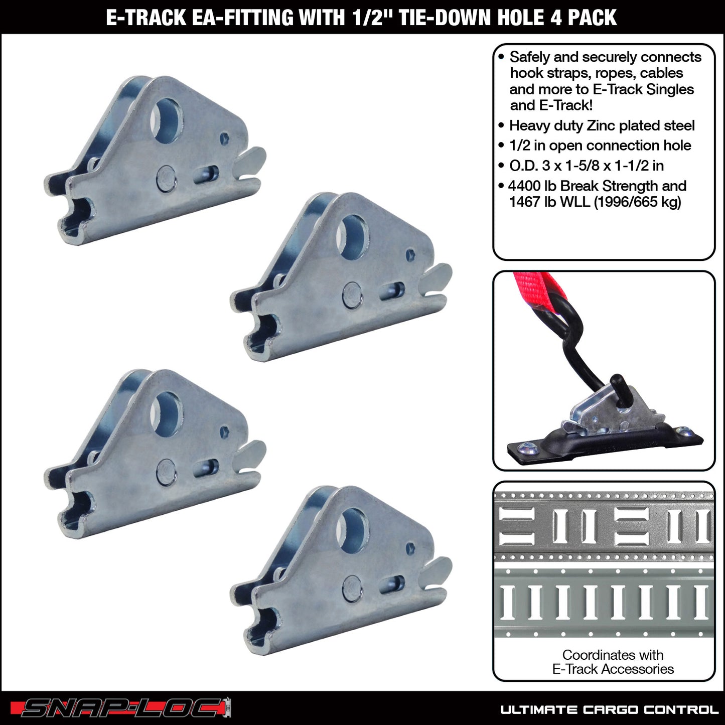 Snap-Loc E-Track EA Fitting – 1/2” Hole, Logistic Tie-Down