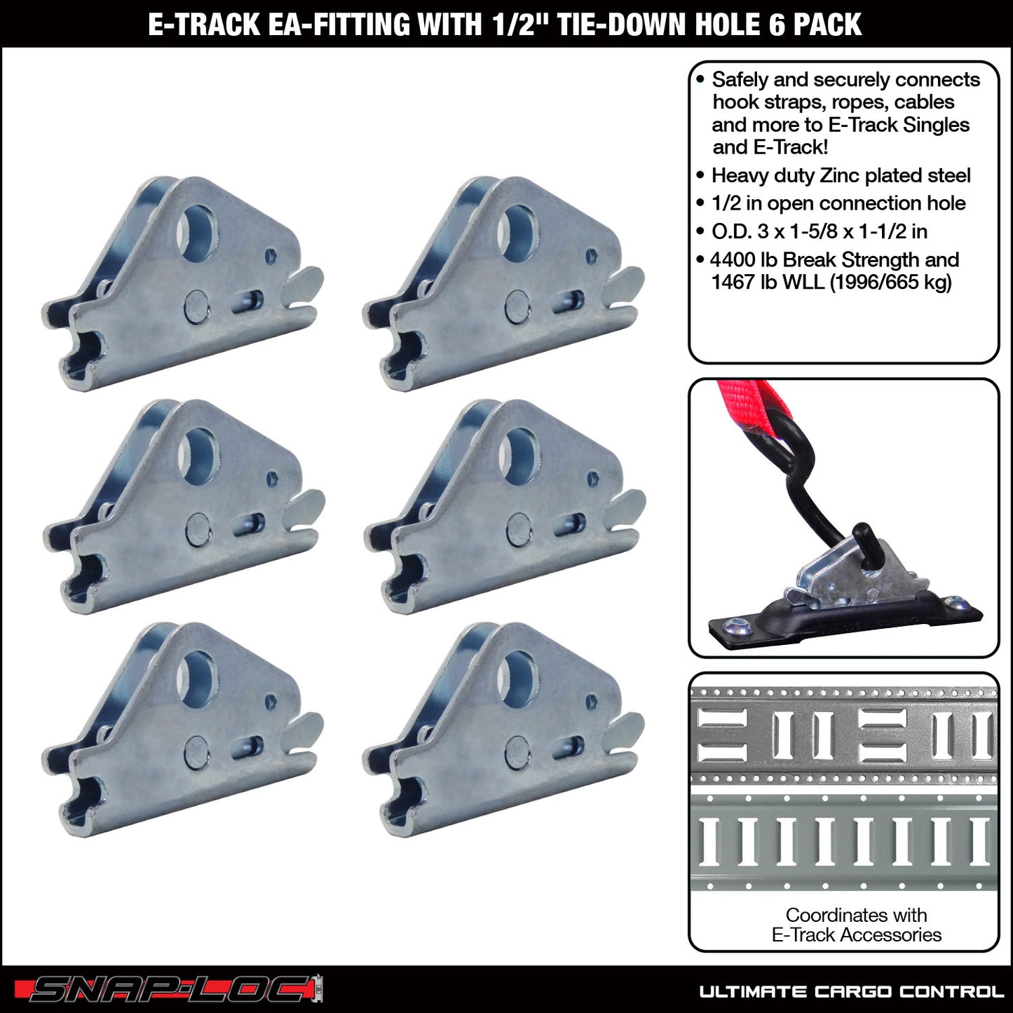 Snap-Loc E-Track EA Fitting – 1/2” Hole, Logistic Tie-Down