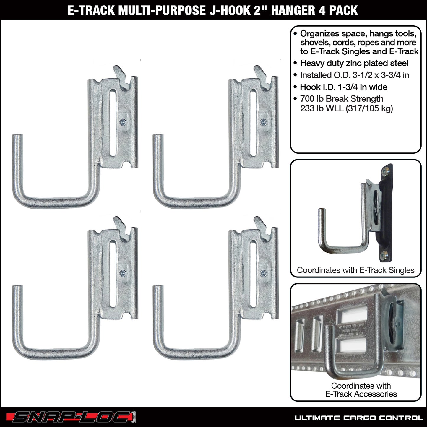 Snap-Loc E-Track 2” Multi-Purpose J-Hook - Cargo Control