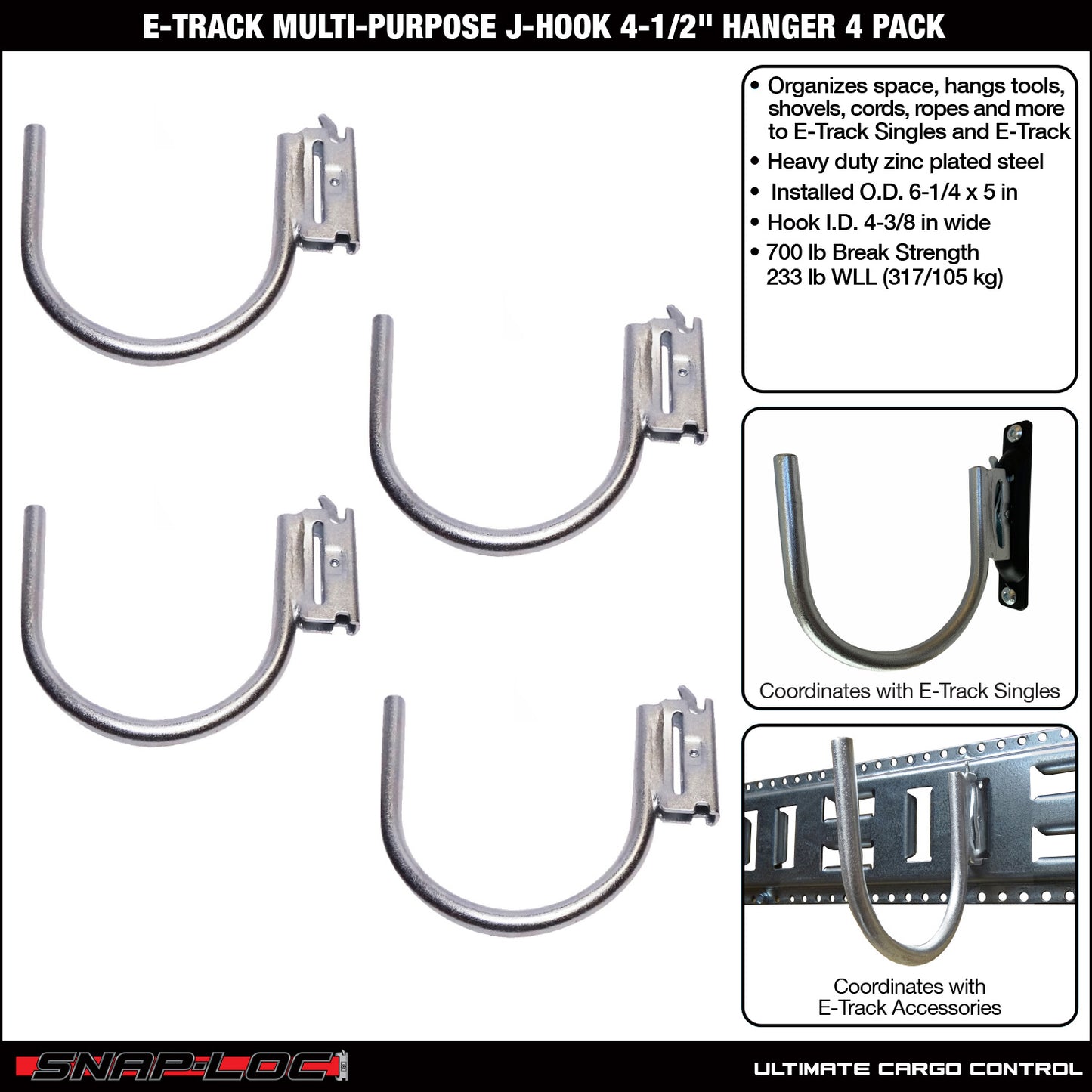 Snap-Loc E-Track 4”  Multi-Purpose J-Hook – Cargo Control