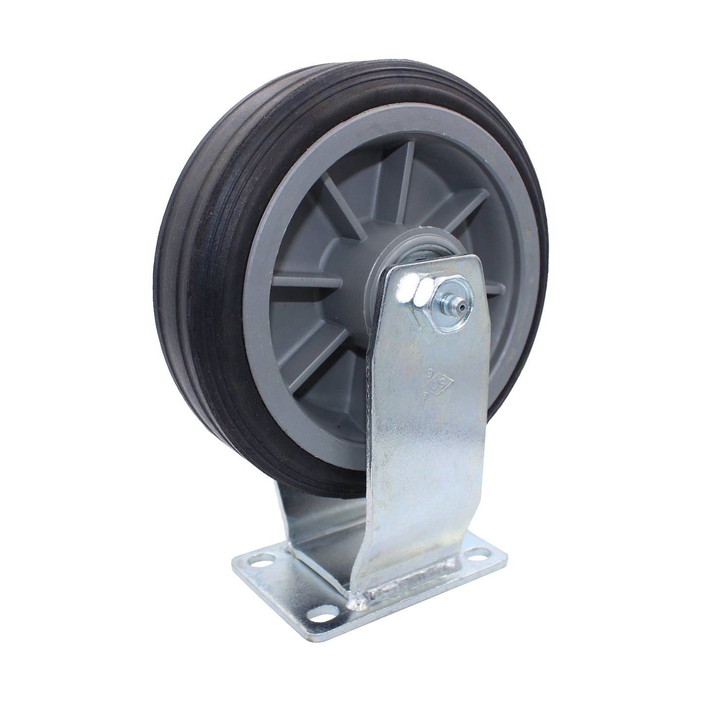 Snap-Loc 6-inch all-terrain solid rubber rigid caster wheel, rated 375 lb, for hard surfaces, dirt, gravel, grass and most flooring.