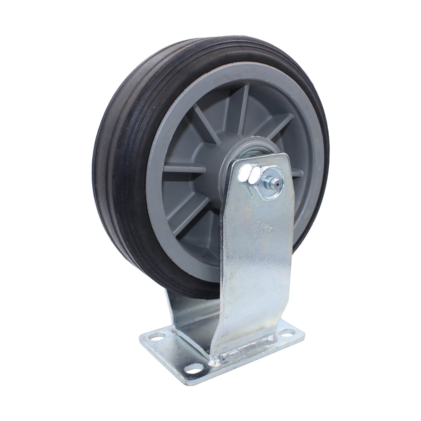 Snap-Loc 6-inch all-terrain solid rubber rigid caster wheel, rated 375 lb, for hard surfaces, dirt, gravel, grass and most flooring.