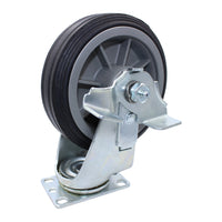 Snap-Loc 6-inch all-terrain solid rubber swivel caster with brake, rated 375 lb, for controlled movement on hard surfaces, dirt, gravel and grass.
