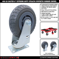 Snap-Loc 6-inch extreme-duty synthetic rubber swivel caster wheel, rated 400 lb, with a stealth-cushioned tread for varied and sensitive surfaces.