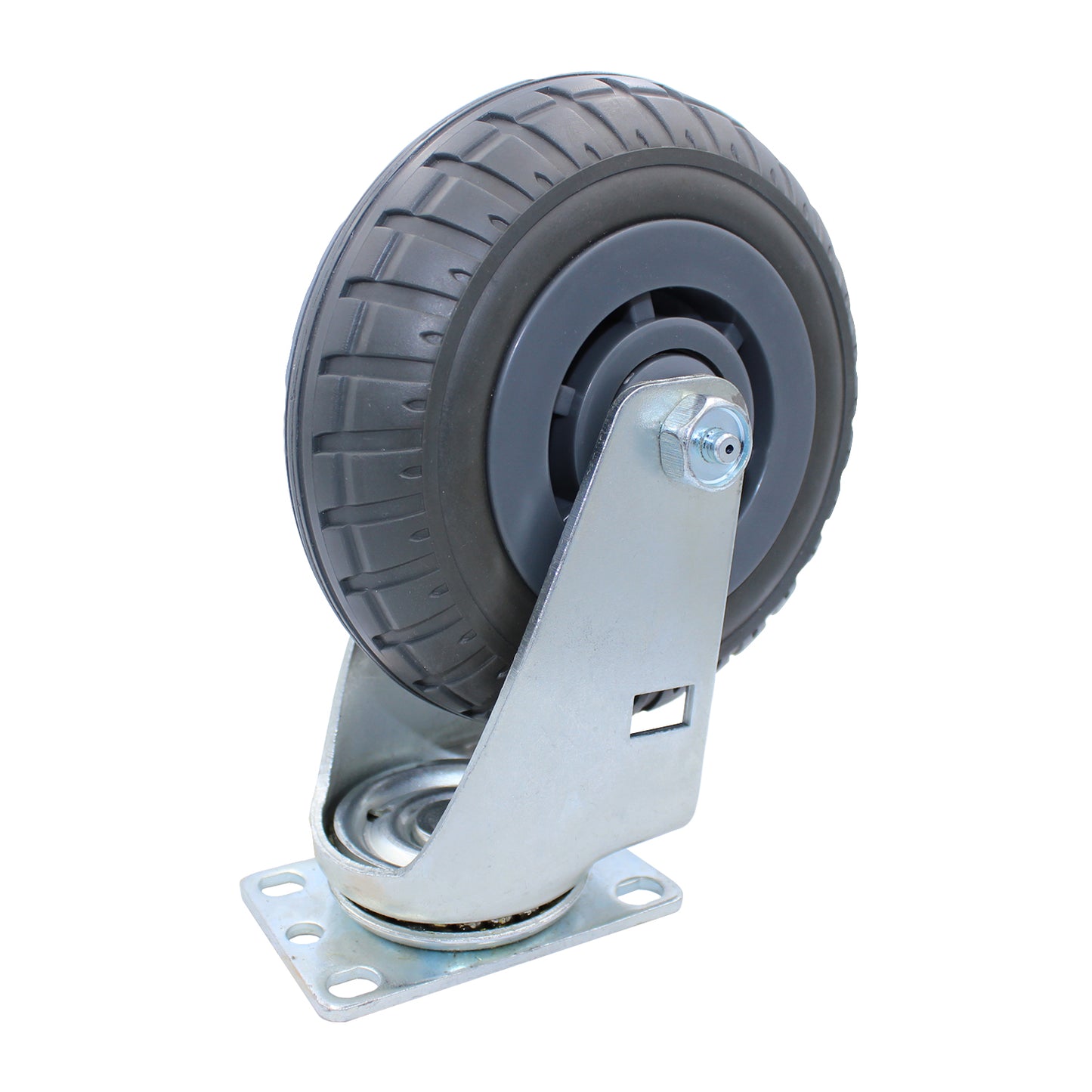 Snap-Loc 6-inch extreme-duty synthetic rubber swivel caster wheel, rated 400 lb, with a stealth-cushioned tread for varied and sensitive surfaces. 1