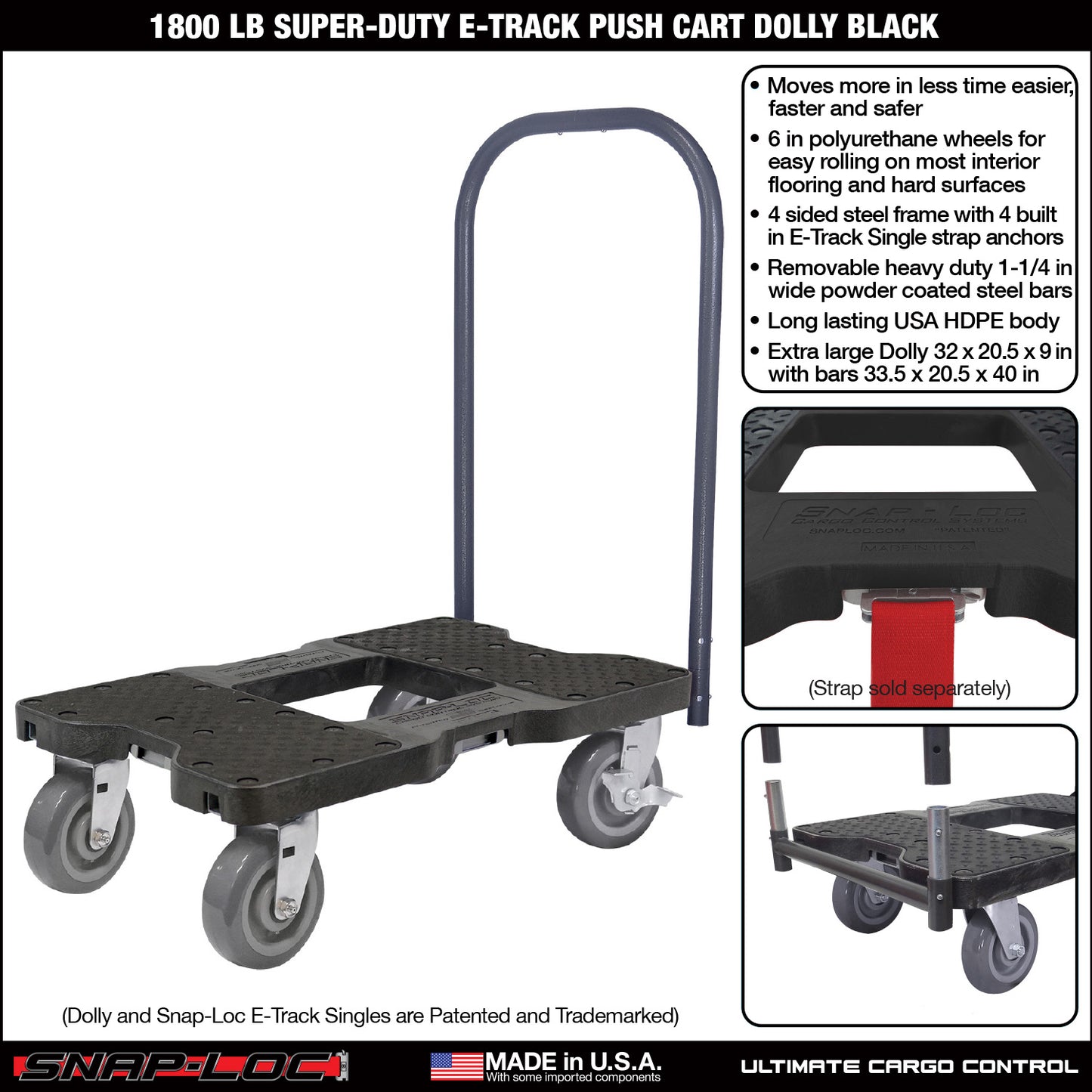Snap-Loc E-Track Dolly – Super-Duty, 1,800 lb Capacity with 6” Polyurethane Swivel Casters - Red