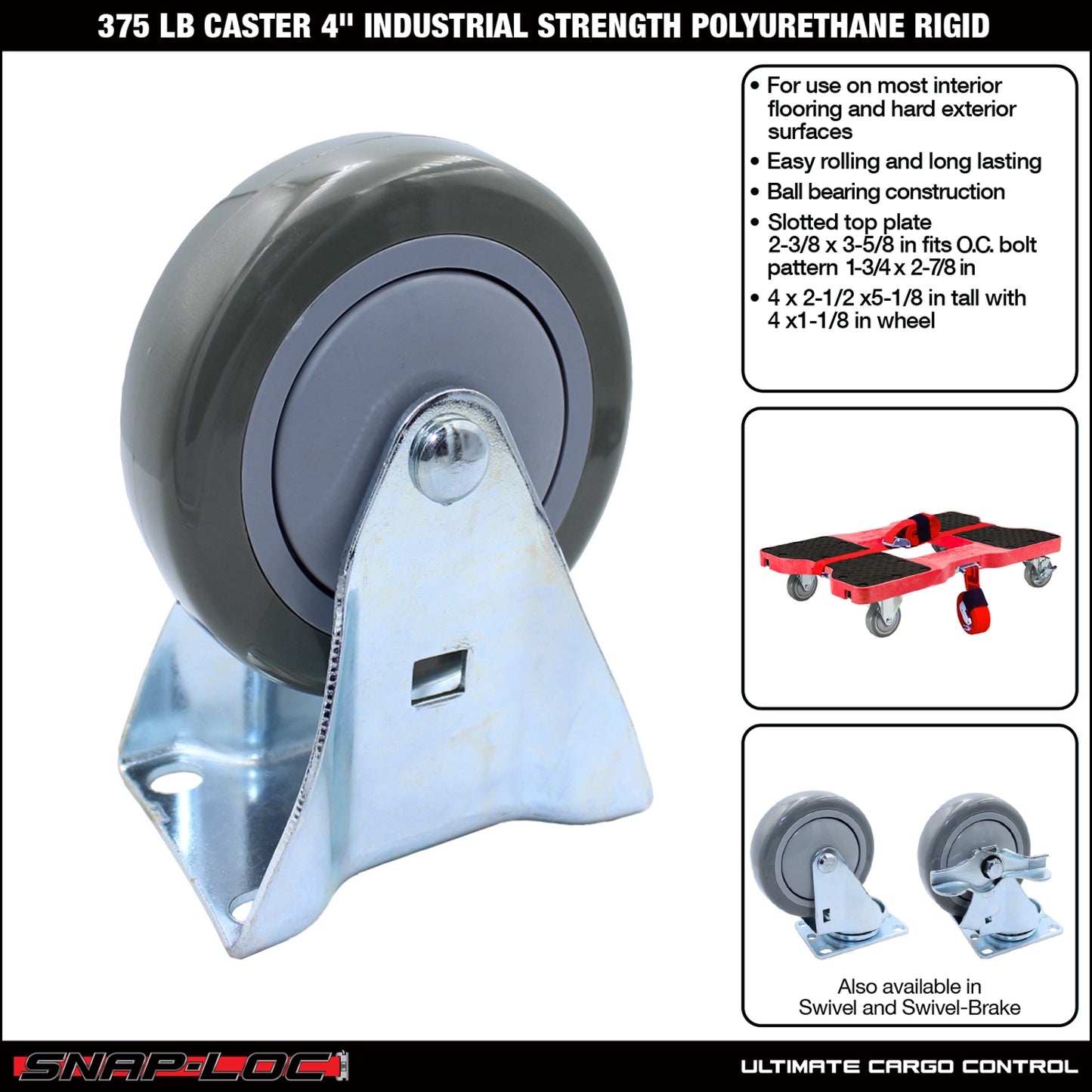 Snap-Loc 375 lb 4” Industrial Polyurethane Caster – Rigid