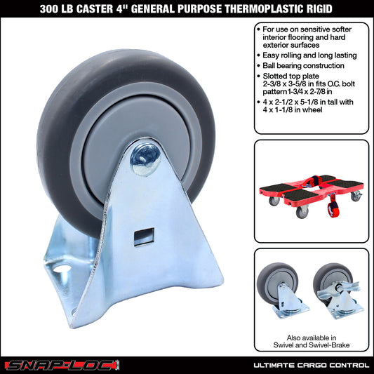 Snap-Loc 300 lb 4” General Purpose Thermoplastic Caster – Rigid
