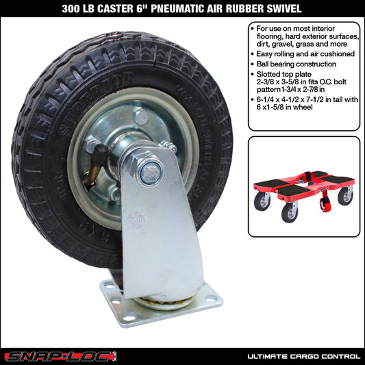 Snap-Loc 300 lb 6” Pneumatic Rubber Caster – Swivel