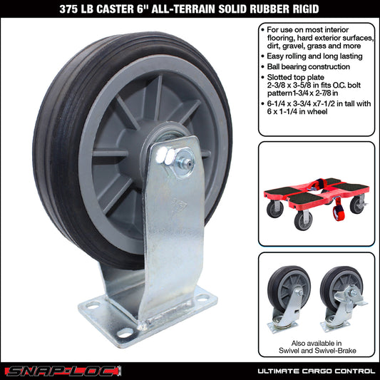 Snap-Loc 375 lb 6” All-Terrain Solid Rubber Caster – Rigid