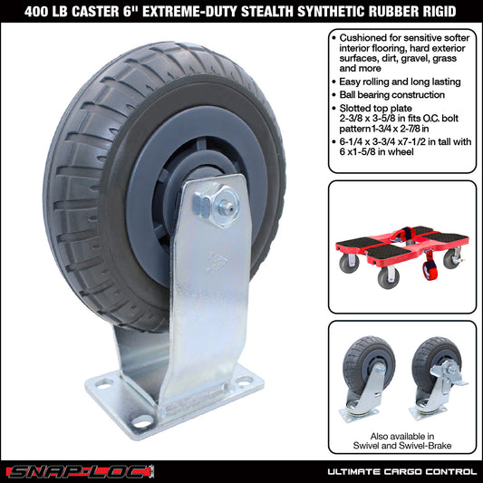 Snap-Loc 400 lb 6” Extreme-Duty Synthetic Rubber Caster – Rigid