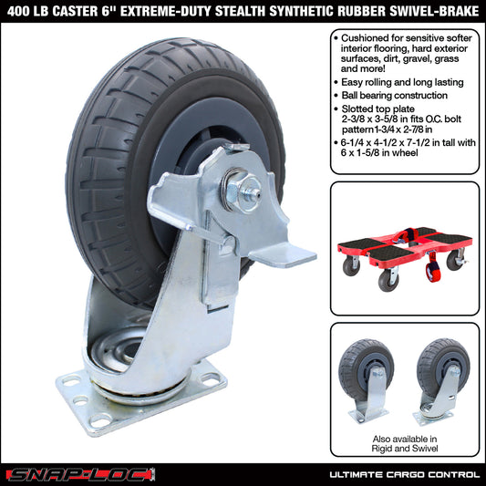Snap-Loc 400 lb 6” Extreme-Duty Synthetic Rubber Caster – Swivel with Brake