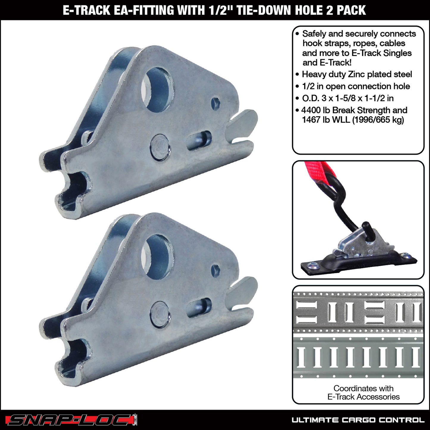 Snap-Loc E-Track EA Fitting – 1/2” Hole, Logistic Tie-Down