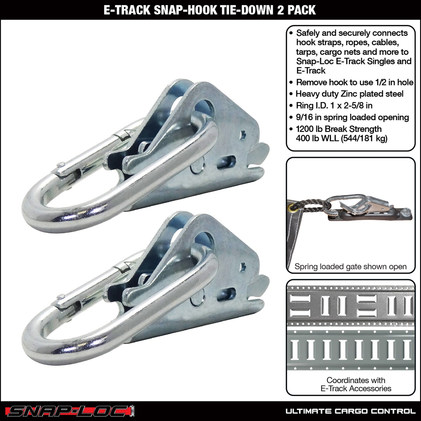 Snap-Loc E-Track Snap-Hook Carabiner – Logistic Tie-Down – 2-Pack