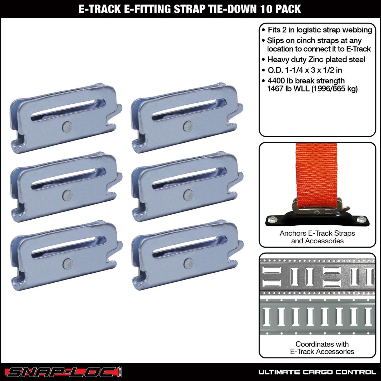 Snap-Loc E-Track E-Fitting Strap – Logistic Tie-Down – 6-Pack