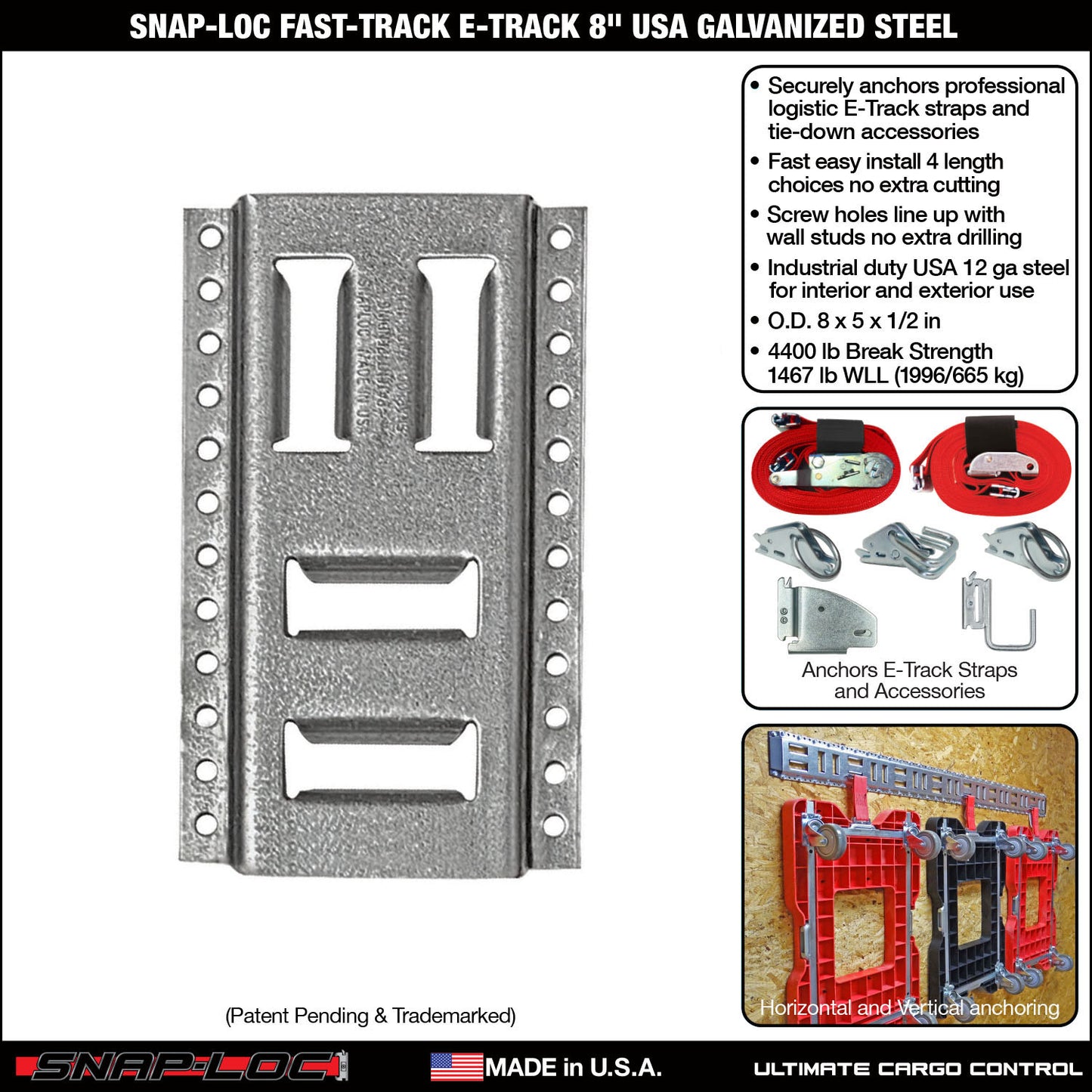 Snap-Loc Fast-Track E-Track 8 Inch USA Galvanized Steel Horizontal Vertical