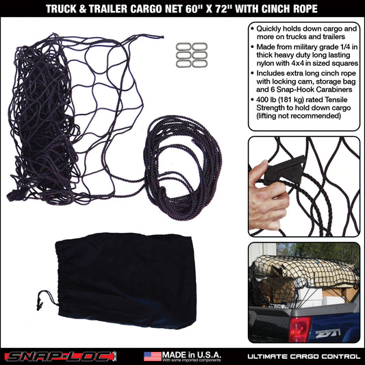Snap-Loc Cargo Net 60” x 72” with Cinch Rope – Logistic Tie-Down