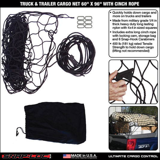 Snap-Loc Cargo Net 60” x 96” with Cinch Rope – Logistic Tie-Down