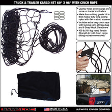SNAP-LOC Truck Trailer Cargo Net 60 x 96 Inch with Cinch Rope