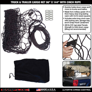 SNAP-LOC Truck Trailer Cargo Net 96 x 144 Inch with Cinch Rope