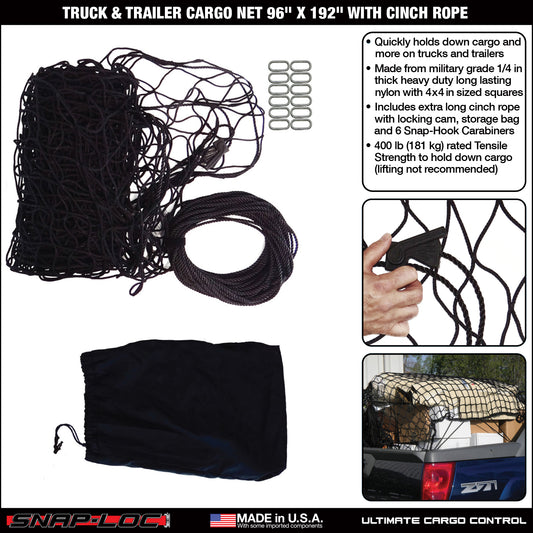 Snap-Loc Cargo Net 96” x 192” with Cinch Rope – Logistic Tie-Down