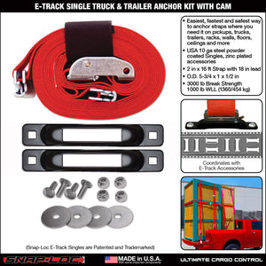 E-Track Single Truck Trailer Tie-Down Anchor Kit with 2 in x 16 ft Cam Strap 3,000 lb