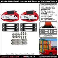 Snap-Loc E-Track Single Truck & Trailer Anchor Kit – 6-Pack with 2” x 16 ft Ratchet Straps, 4,400 lb
