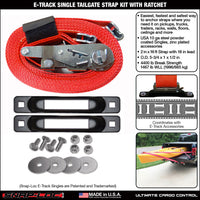 Snap-Loc E-Track Single Tailgate Strap Anchor Kit – 2” x 16 ft Ratchet Strap, 4,400 lb
