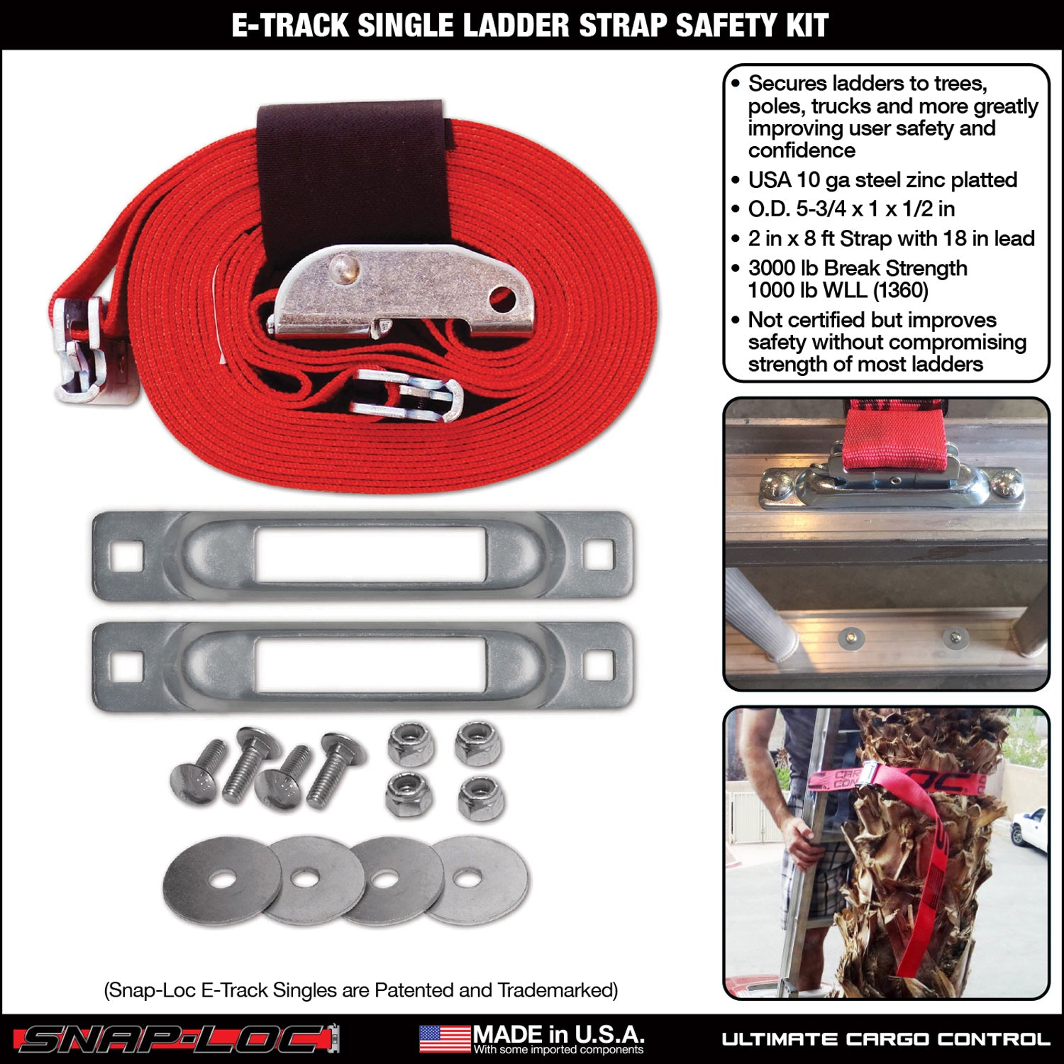 SNAP-LOC E-Track Single Ladder Strap Safety Tie-Down Anchor Kit