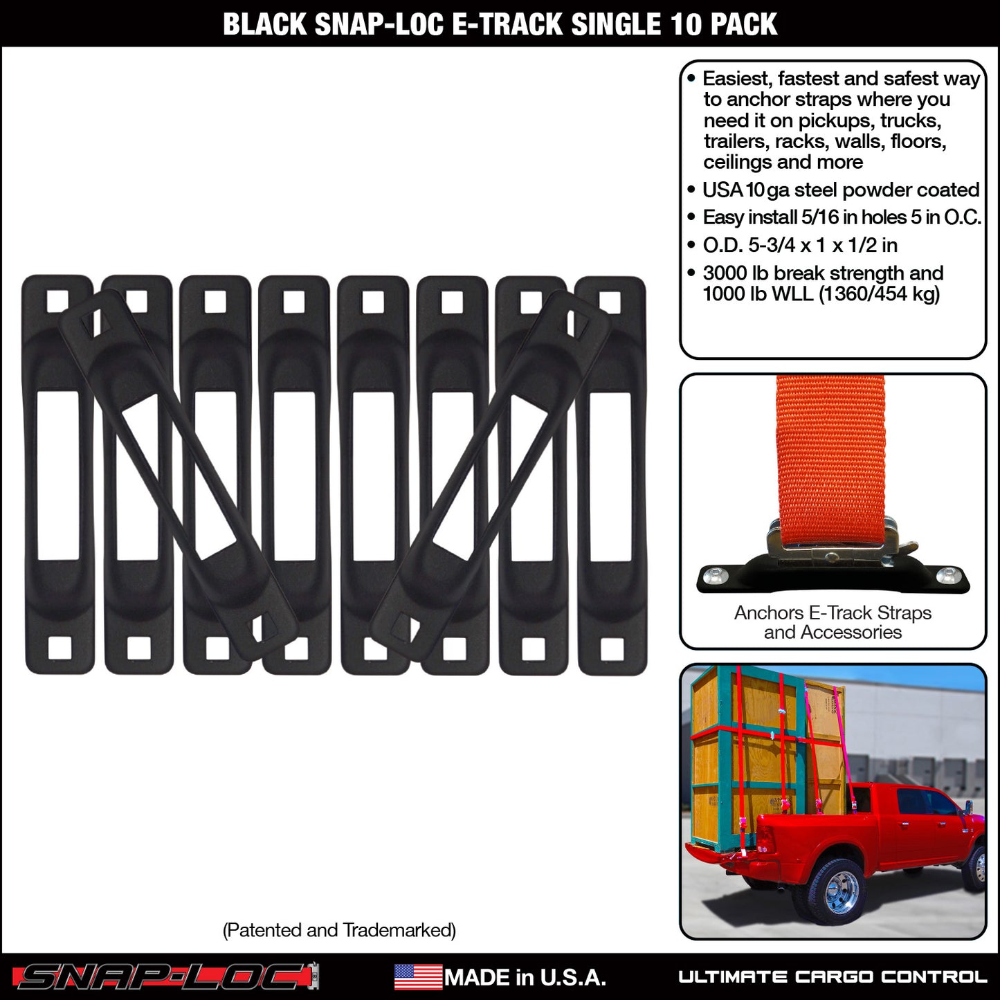 Snap-Loc E-Track Single Anchor – Black 10-Pack, Logistic Tie-Down