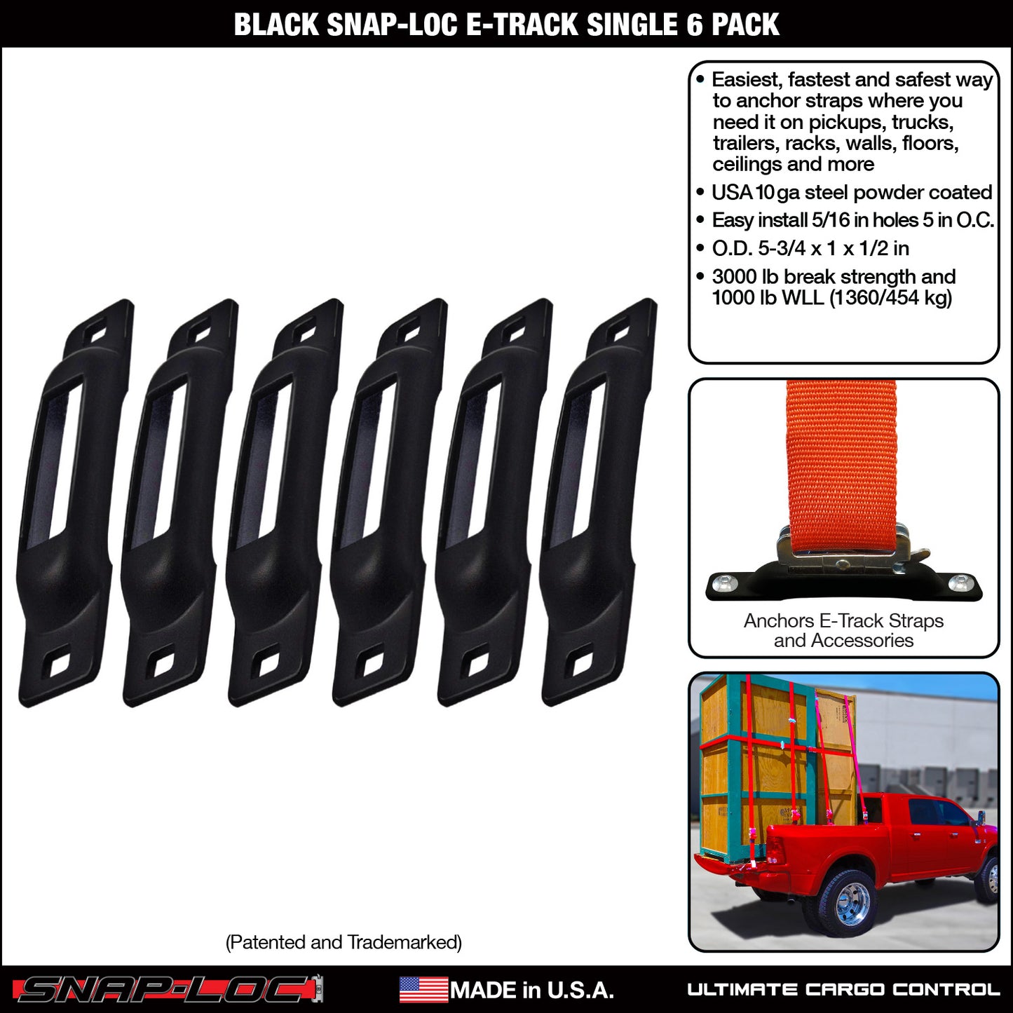Snap-Loc E-Track Single Anchor – Black 6-Pack, Logistic Tie-Down